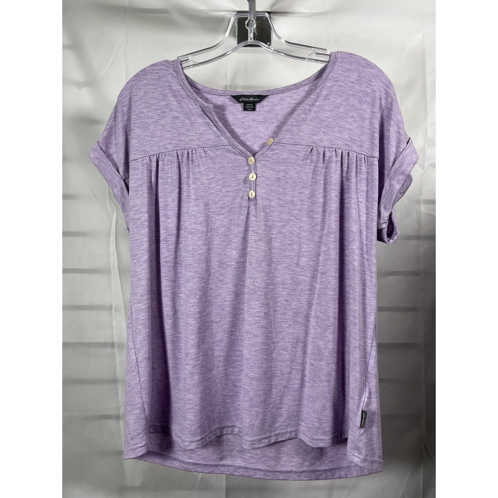 Eddie Bauer Purple V Neck Henley T Shirt Short Sleeve Women M M